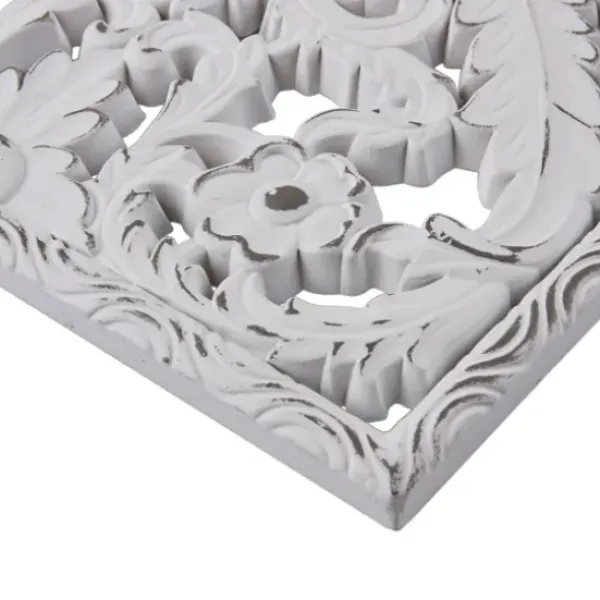Wall Plaques-Kirkland's Home Botanical Wood Carved Panel Wall Plaques, Set Of 2 White