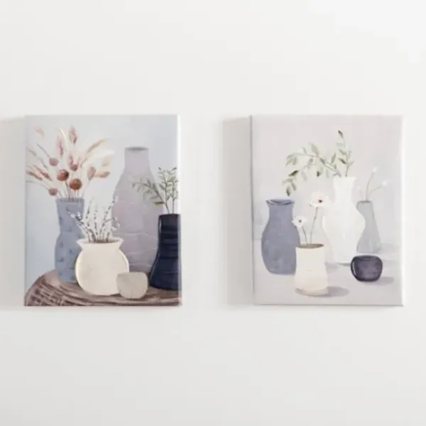 Canvas Art-Kirkland's Home Botanicals In Blue Vases Canvas Prints, Set Of 2 Blue/Gray/White