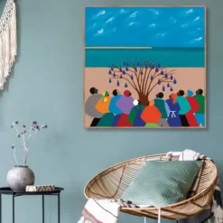 Framed Art-Kirkland's Home Bottle Tree Gullah Islands Framed Canvas Art Print Blue/Tan/Multi