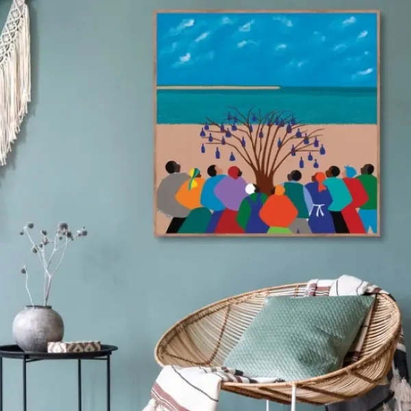 Framed Art-Kirkland's Home Bottle Tree Gullah Islands Framed Canvas Art Print Blue/Tan/Multi