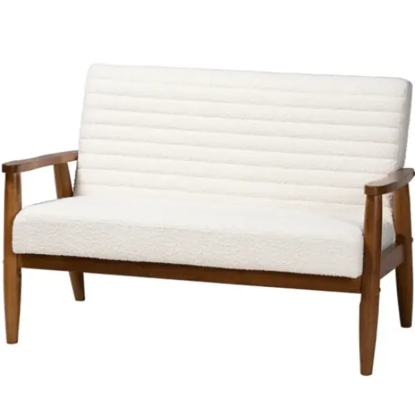 Sofas & Loveseats-Kirkland's Home Boucle & Wood Frame Loveseat Ivory