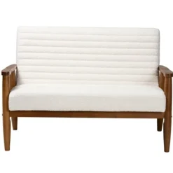 Sofas & Loveseats-Kirkland's Home Boucle & Wood Frame Loveseat Ivory