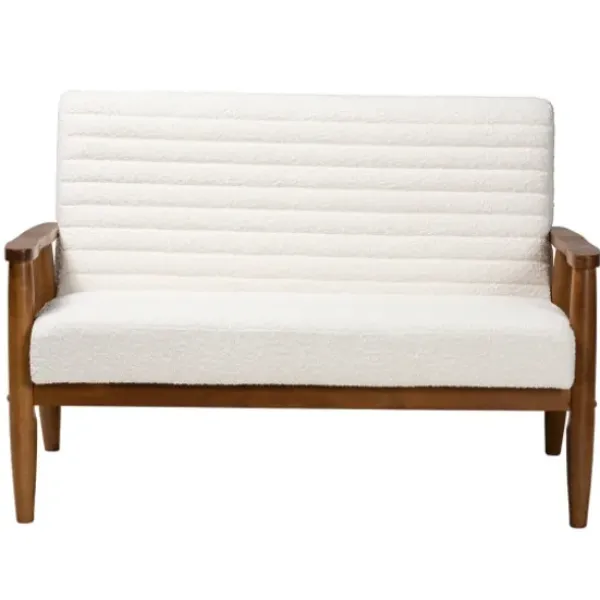 Sofas & Loveseats-Kirkland's Home Boucle & Wood Frame Loveseat Ivory