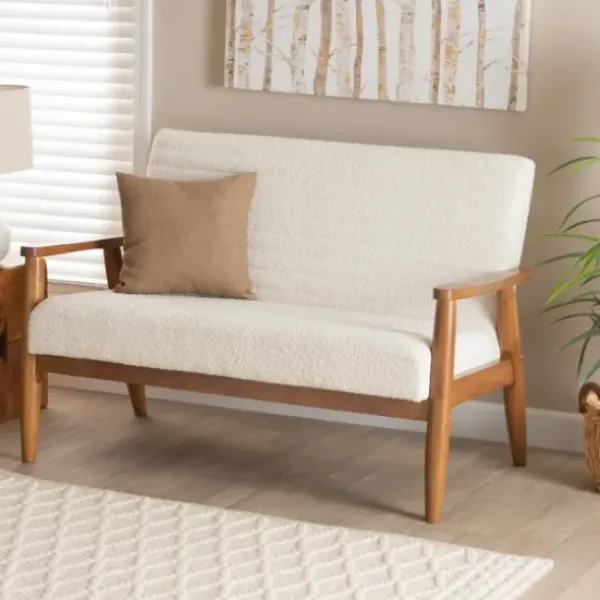 Sofas & Loveseats-Kirkland's Home Boucle & Wood Frame Loveseat Ivory