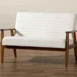 Sofas & Loveseats-Kirkland's Home Boucle & Wood Frame Loveseat Ivory