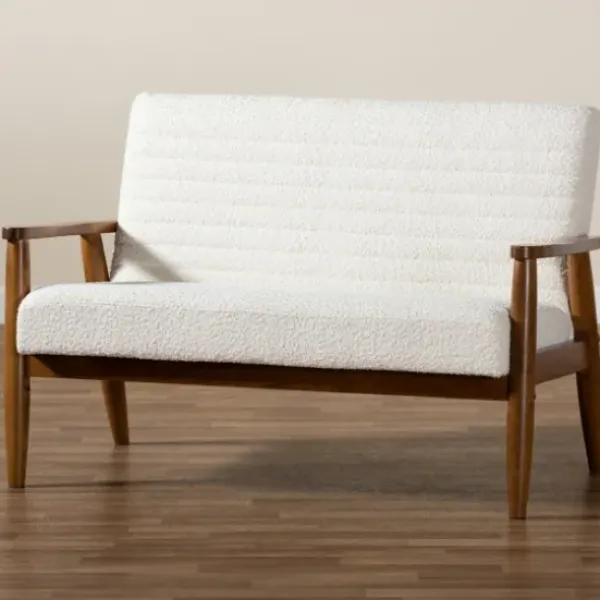 Sofas & Loveseats-Kirkland's Home Boucle & Wood Frame Loveseat Ivory