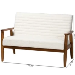 Sofas & Loveseats-Kirkland's Home Boucle & Wood Frame Loveseat Ivory