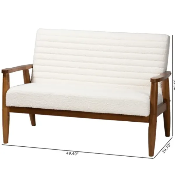 Sofas & Loveseats-Kirkland's Home Boucle & Wood Frame Loveseat Ivory