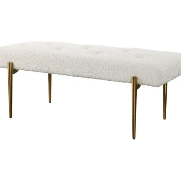 Benches & Ottomans-Kirkland's Home Boucle Seat And Gold Legs Bench White