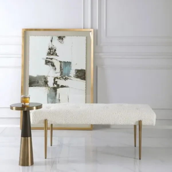 Benches & Ottomans-Kirkland's Home Boucle Seat And Gold Legs Bench White