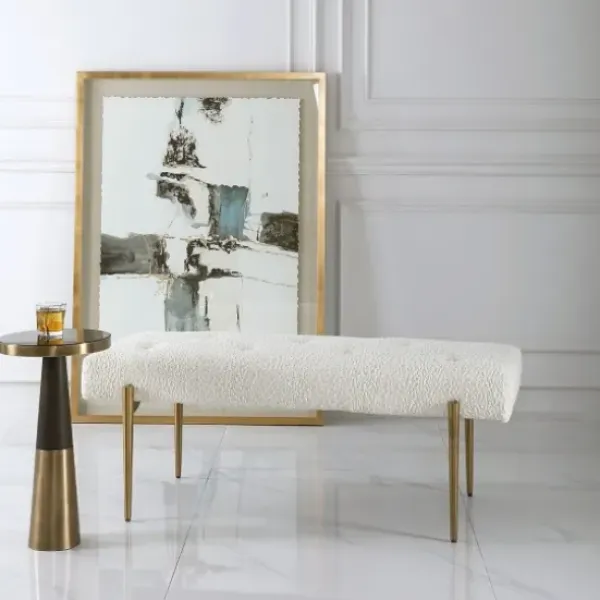 Benches & Ottomans-Kirkland's Home Boucle Seat And Gold Legs Bench White