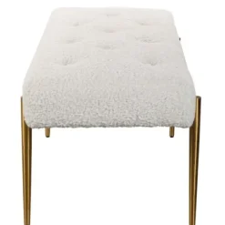 Benches & Ottomans-Kirkland's Home Boucle Seat And Gold Legs Bench White