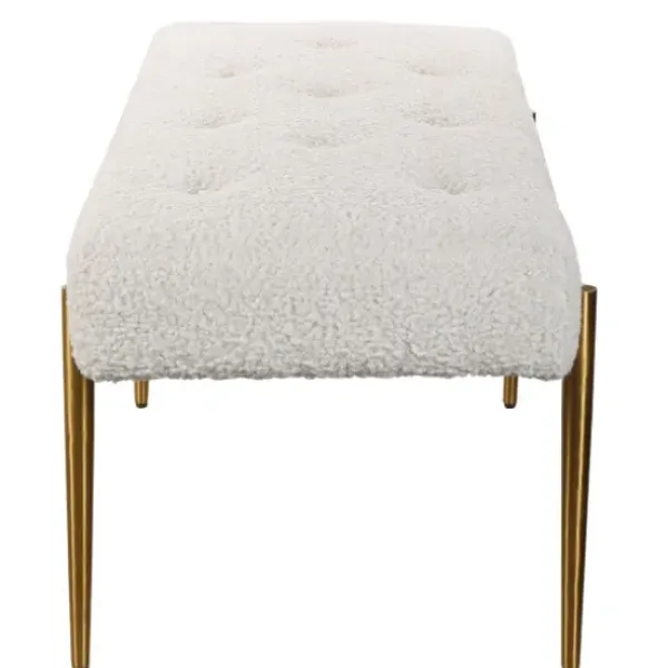 Benches & Ottomans-Kirkland's Home Boucle Seat And Gold Legs Bench White