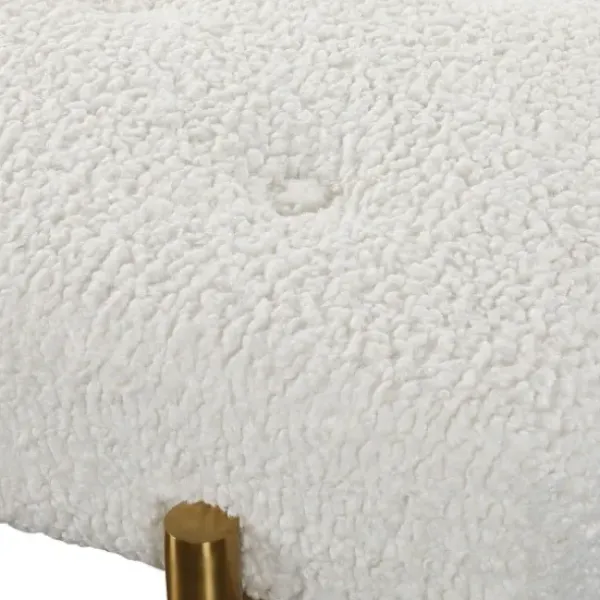 Benches & Ottomans-Kirkland's Home Boucle Seat And Gold Legs Bench White