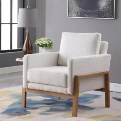 Accent Chairs-Kirkland's Home Boucle Wood Frame Accent Chair White