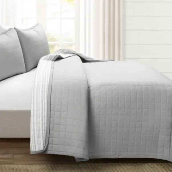 Quilts-Kirkland's Home Box Stitch Cotton Full/Queen 3-Pc. Quilt Set Gray