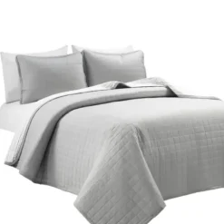 Quilts-Kirkland's Home Box Stitch Cotton Full/Queen 3-Pc. Quilt Set Gray