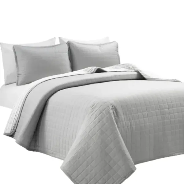 Quilts-Kirkland's Home Box Stitch Cotton Full/Queen 3-Pc. Quilt Set Gray