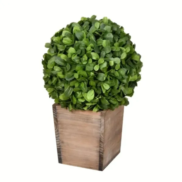 Arrangements & Greenery-Kirkland's Home Boxwood Ball And Wooden Box Arrangement Green