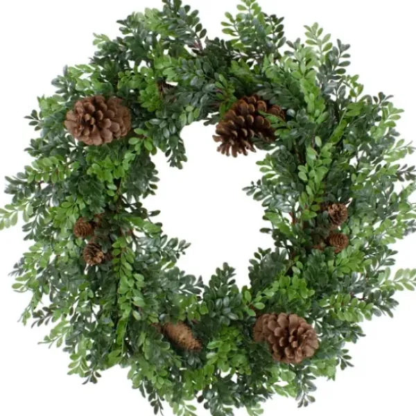 Wreaths-Kirkland's Home Boxwood Pinecone Christmas Wreath Green/Brown