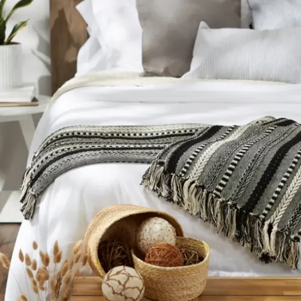 Blankets & Throws-Kirkland's Home Braided Fringe Throw Black