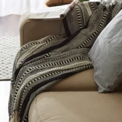 Blankets & Throws-Kirkland's Home Braided Fringe Throw Black