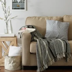 Blankets & Throws-Kirkland's Home Braided Fringe Throw Black