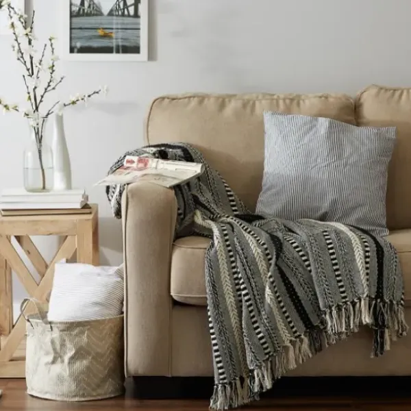Blankets & Throws-Kirkland's Home Braided Fringe Throw Black