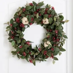 Wreaths-Kirkland's Home Braided Pumpkins And Berries Harvest Wreath Green/White