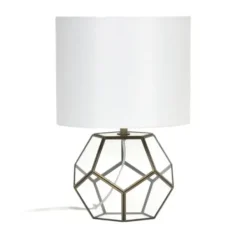 Table Lamps-Kirkland's Home Brass And Glass Octagon Table Lamp White