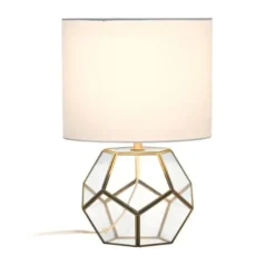 Table Lamps-Kirkland's Home Brass And Glass Octagon Table Lamp White