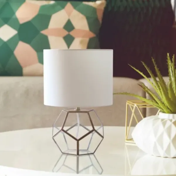 Table Lamps-Kirkland's Home Brass And Glass Octagon Table Lamp White