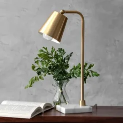Table Lamps-Kirkland's Home Brass Cone Table Lamp With Marble Base Gold