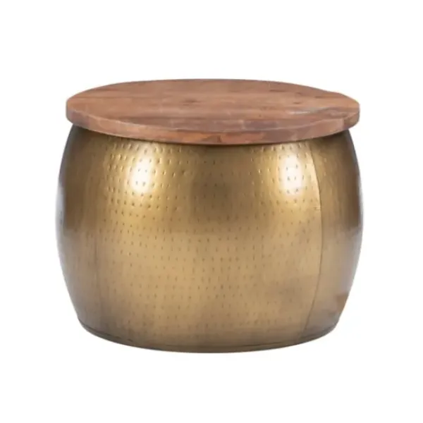 Coffee Tables-Kirkland's Home Brass Hammered Drum Storage Coffee Table Brown