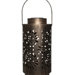 Outdoor Lighting-Kirkland's Home Brass Metal Flower Cutout Solar Lantern Brown