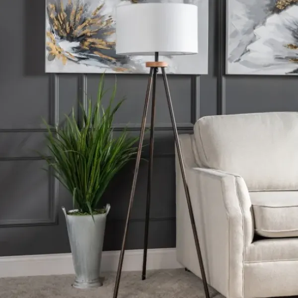 Floor Lamps-Kirkland's Home Brass Metal Tripod Floor Lamp White