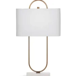 Table Lamps-Kirkland's Home Brass Open Oval Table Lamp White