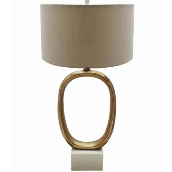Table Lamps-Kirkland's Home Brass Oval And Marble Base Table Lamp Tan