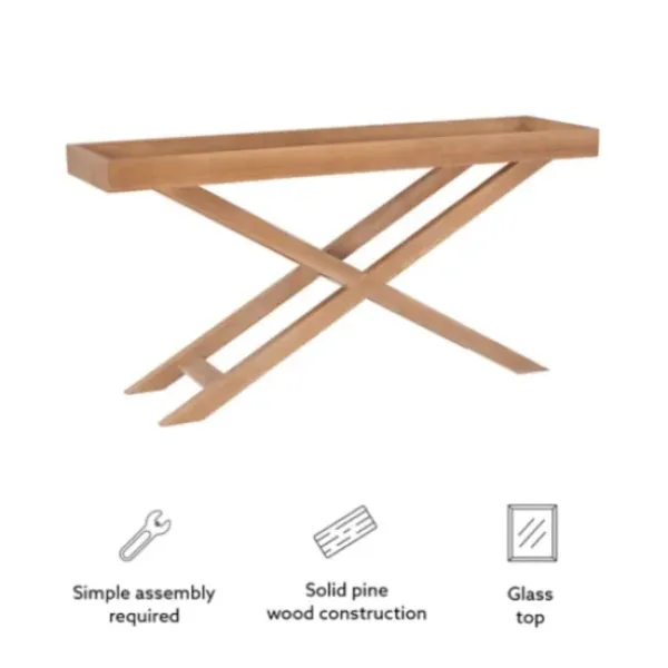 Console Tables-Kirkland's Home Brazilian Pine Tray Top Console Table Tan