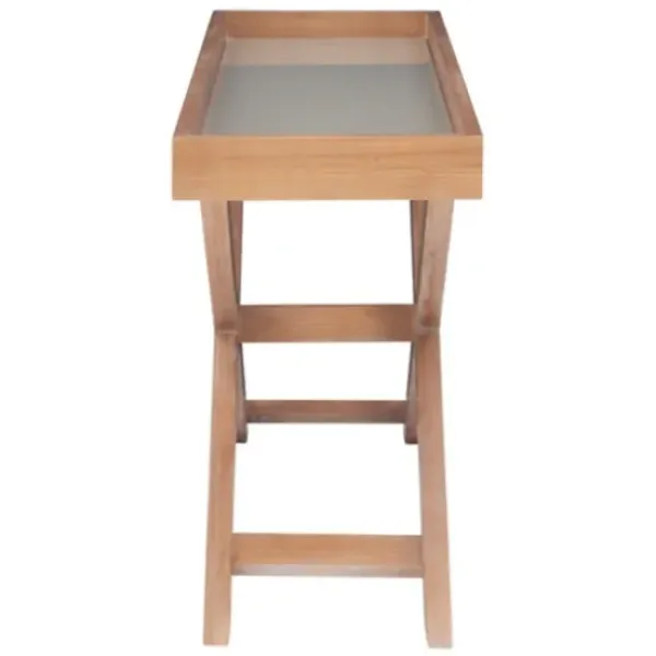 Console Tables-Kirkland's Home Brazilian Pine Tray Top Console Table Tan