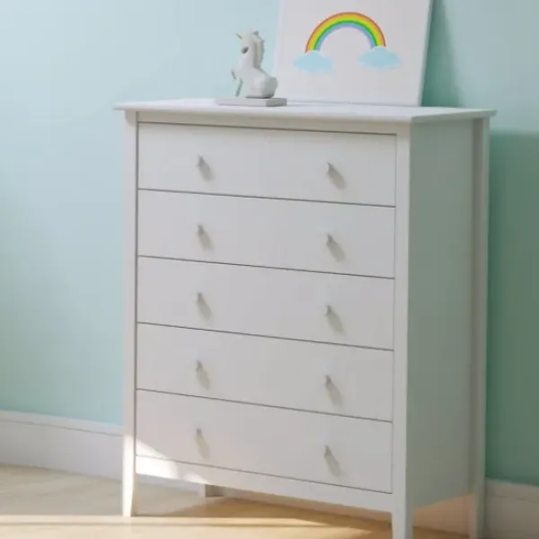 Dressers & Chests-Kirkland's Home Brazilian Pine Wood 5-Drawer Chest White