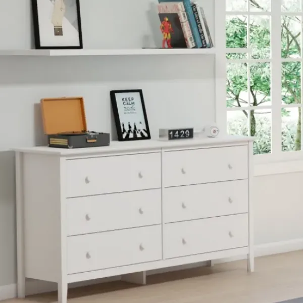 Dressers & Chests-Kirkland's Home Brazilian Pine Wood 6-Drawer Dresser White