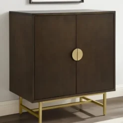 Cabinets & Sideboards-Kirkland's Home Brielle Golden Circle Wine Cabinet Brown