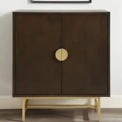 Cabinets & Sideboards-Kirkland's Home Brielle Golden Circle Wine Cabinet Brown