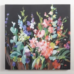 Canvas Art-Kirkland's Home Bright Floral And Black Canvas Art Print Black/Green