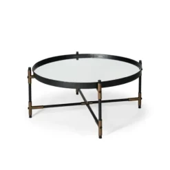 Coffee Tables-Kirkland's Home Bronze And Onyx Mirror Top Round Coffee Table