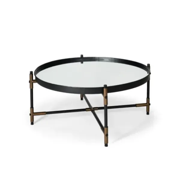 Coffee Tables-Kirkland's Home Bronze And Onyx Mirror Top Round Coffee Table