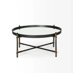 Coffee Tables-Kirkland's Home Bronze And Onyx Mirror Top Round Coffee Table