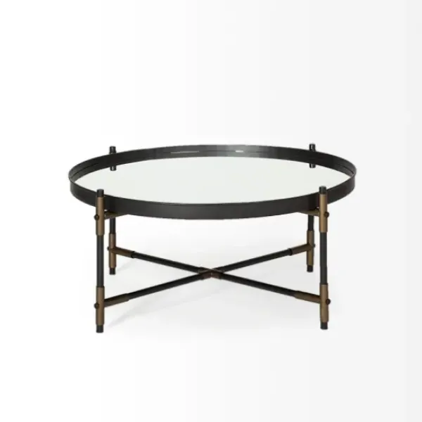Coffee Tables-Kirkland's Home Bronze And Onyx Mirror Top Round Coffee Table