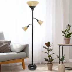 Floor Lamps-Kirkland's Home Bronze And 3-Scallop Glass Floor Lamp Tan